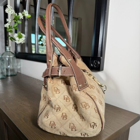 Dooney & Bourke Large Logo Canvas Handbag Brown Leather Trim Shoulder Bag - Picture 5 of 15